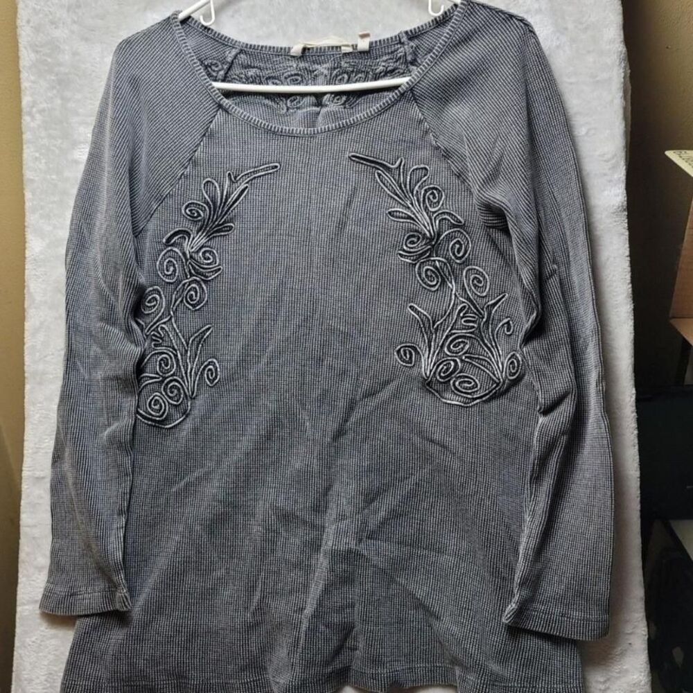 Soft Surroundings Women's Thermal Knit Tunic Top Petite Medium Gray Embellished